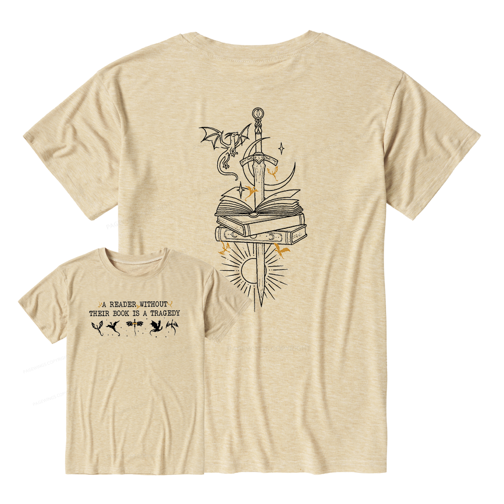 Pagewings A Reader Without Their Book Is A Tragedy Unisex Heather T-Shirt