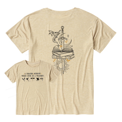 Pagewings A Reader Without Their Book Is A Tragedy Unisex Heather T-Shirt