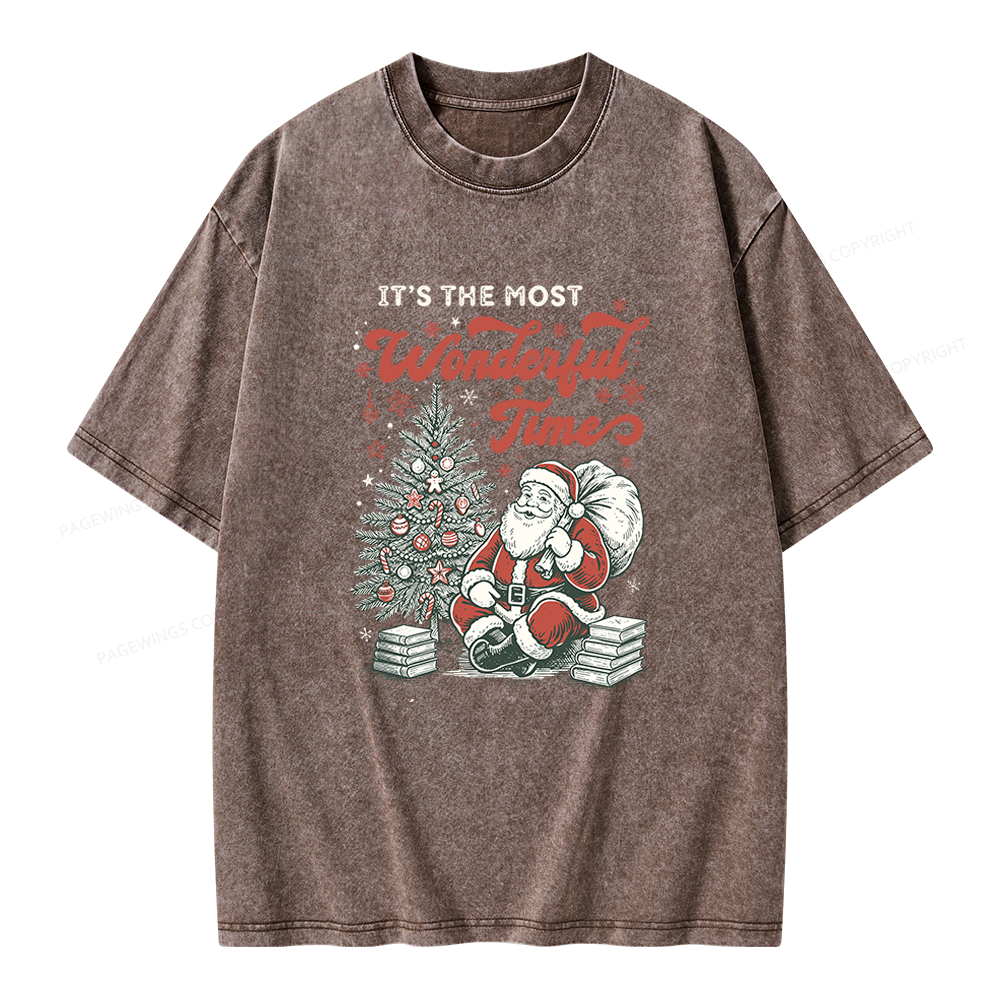 Pagewings Santa Christmas Unisex Washed T-shirt