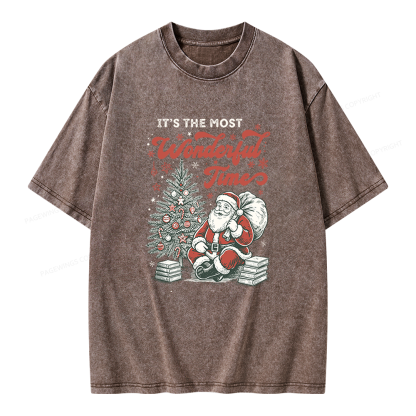 Pagewings Santa Christmas Unisex Washed T-shirt