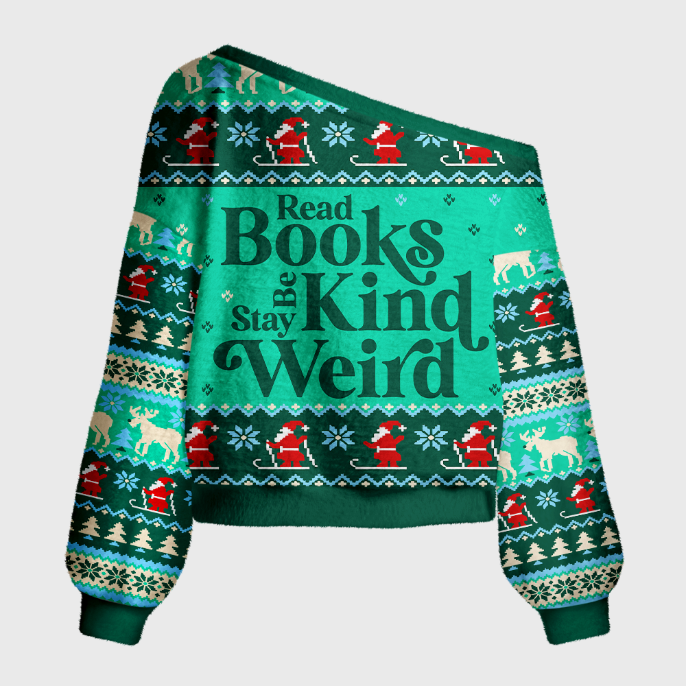 Pagewings Read Books Stay Kind Be Weird Off Shoulder Ugly Knit Sweater