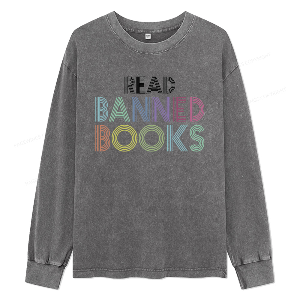 Pagewings Read Banned Books Unisex Washed Long Sleeve T-shirt