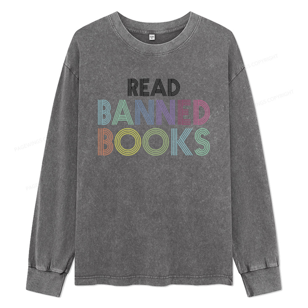 Pagewings Read Banned Books Unisex Washed Long Sleeve T-shirt