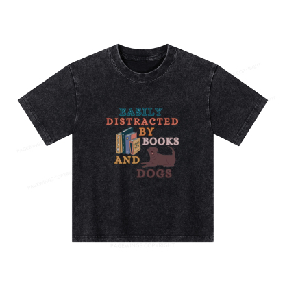 Pagewings Easily Distracted By Books And Labrador Unisex Kids Washed T-shirt