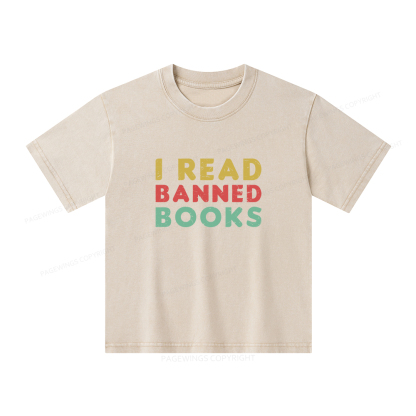 Pagewings Vintage I Read Banned Books Geek Readers T-Shirt Unisex Kids Washed T-shirt