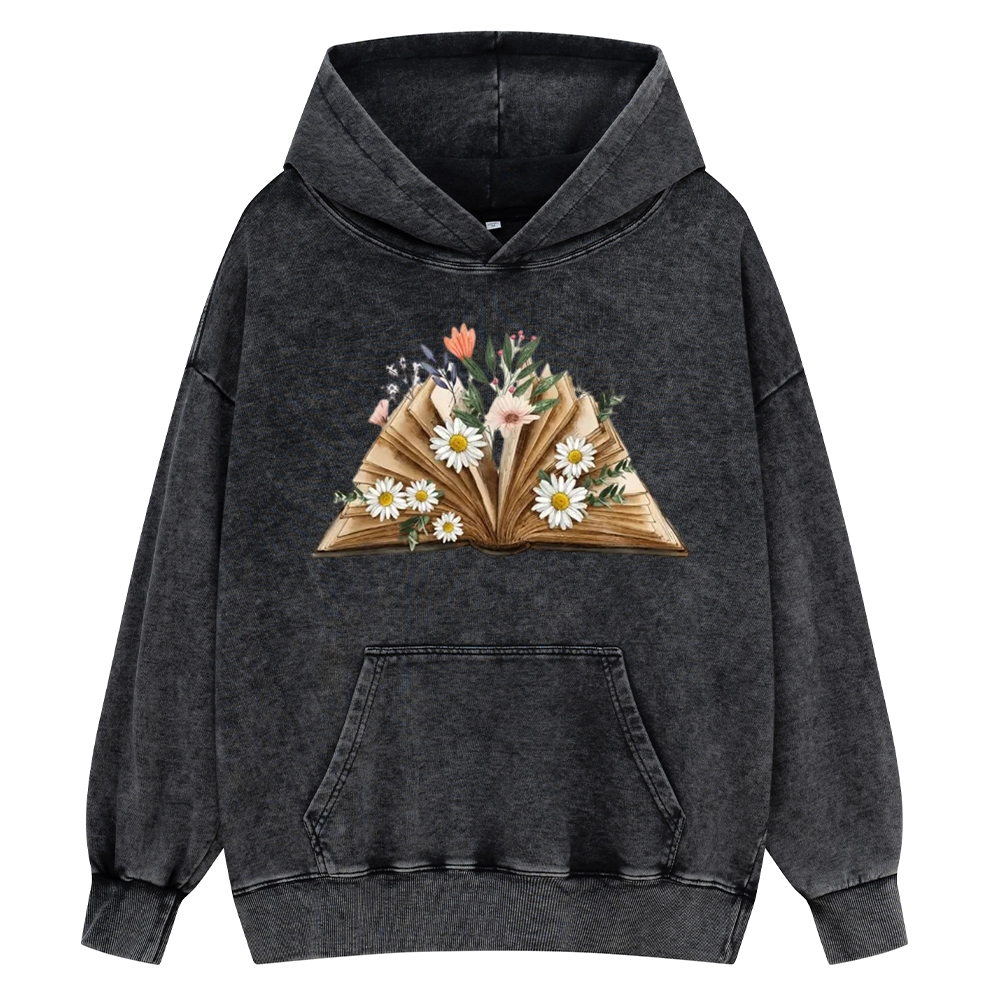 Pagewings Reading Flower Book Unisex Washed Hoodie