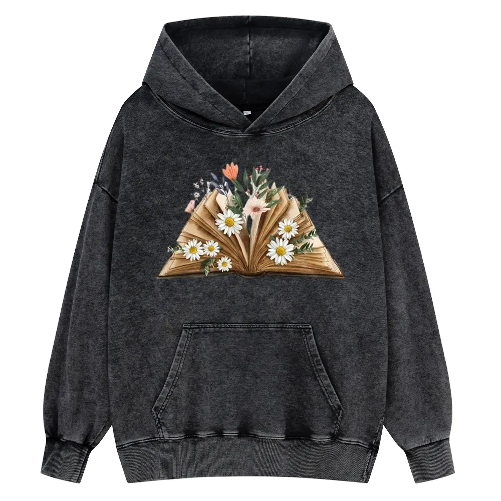 Pagewings Reading Flower Book Unisex Washed Hoodie