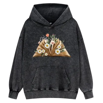 Pagewings Reading Flower Book Unisex Washed Hoodie