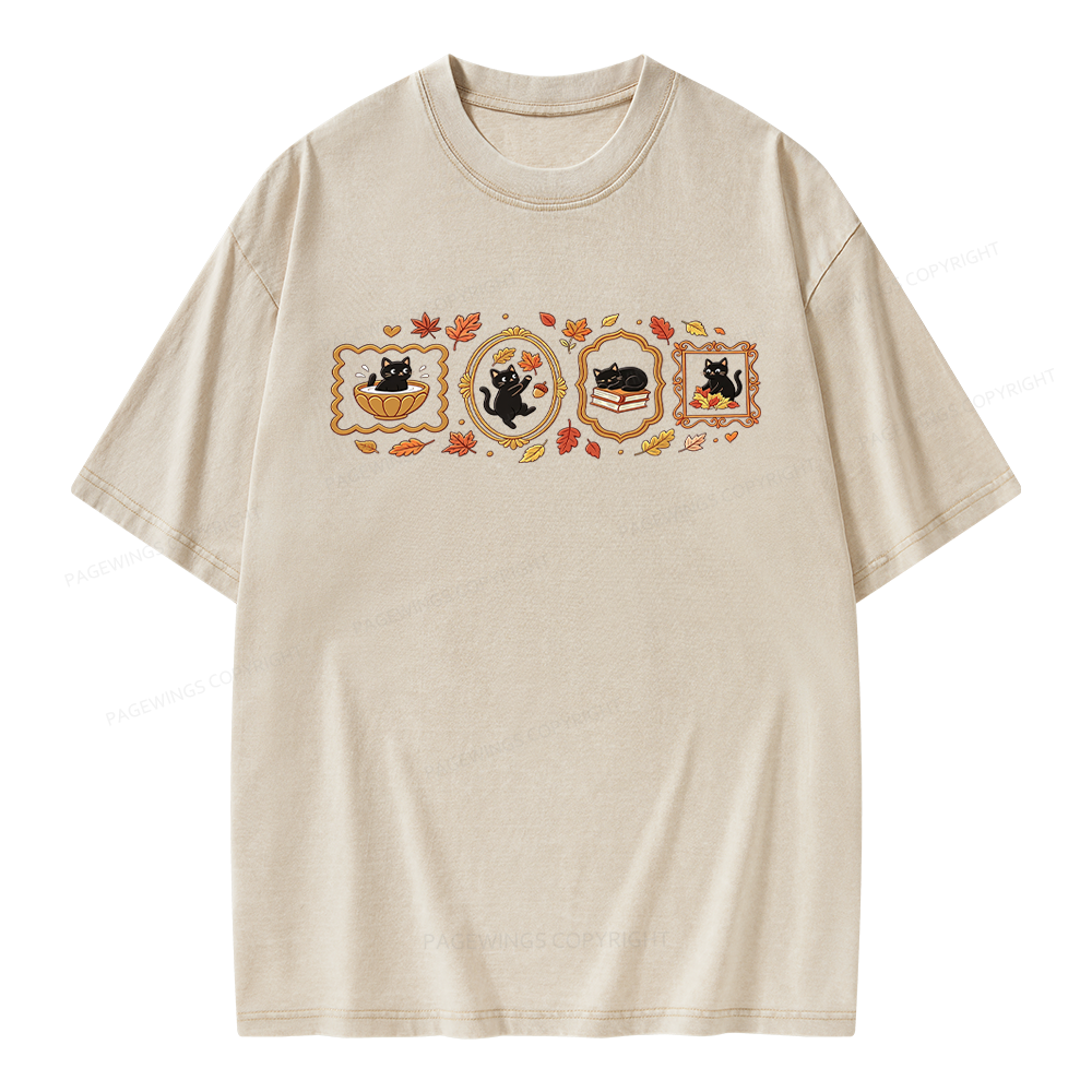 Pagewings Black Cat Pumpkin Unisex Washed T-shirt