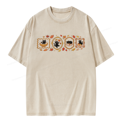 Pagewings Black Cat Pumpkin Unisex Washed T-shirt
