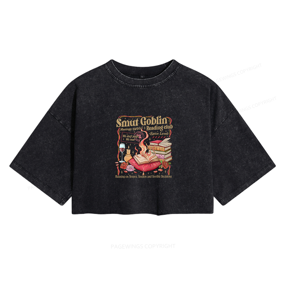 Pagewings Smut Goblin Dark Romance Women's Washed Cropped T-shirt
