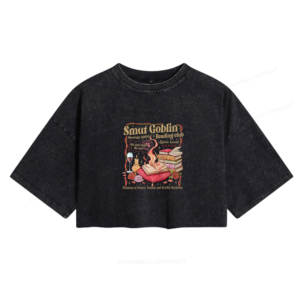 Pagewings Smut Goblin Dark Romance Women's Washed Cropped T-shirt