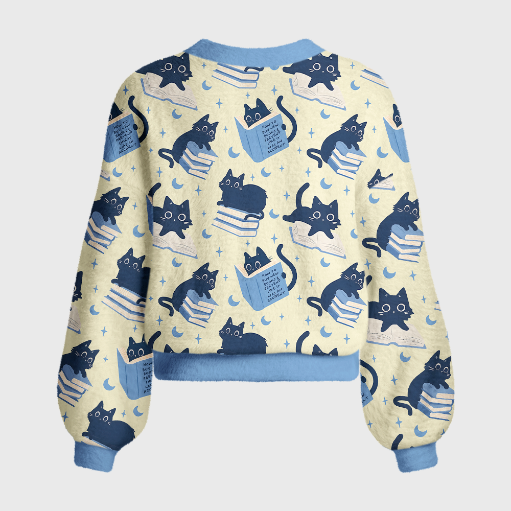 Pagewings Reading Cat Women's Cardigan Sweater