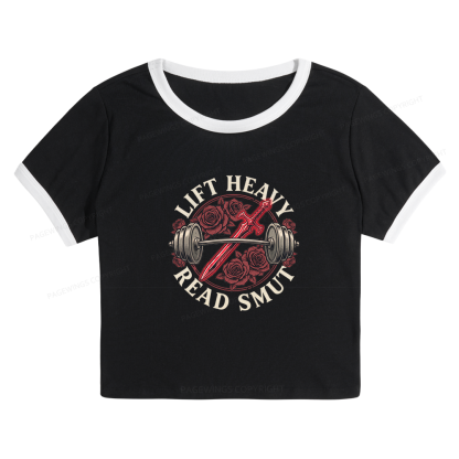 Pagewings Lift Heavy Read Smut Baby Tee Cropped Ringer T-Shirt