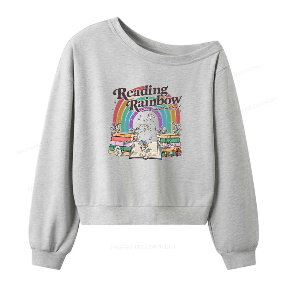 Pagewings Take a Look It's In a Book Women Off Shoulder Sweatshirt