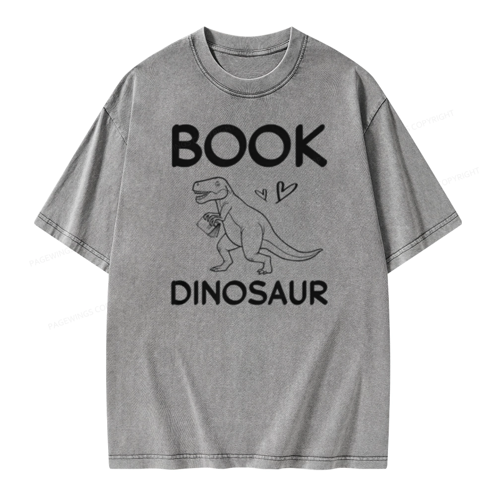 Pagewing Dinosaur Book Lover Unisex Washed T-shirt