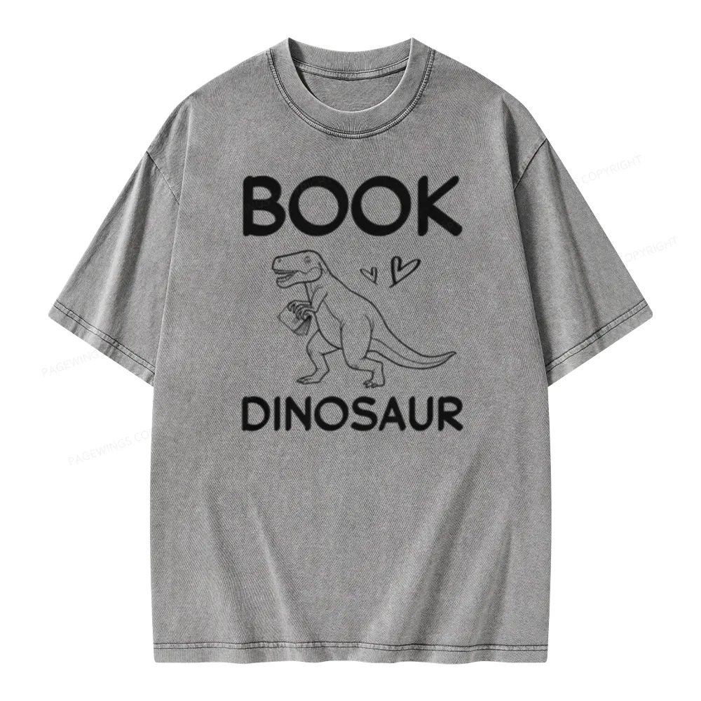 Pagewing Dinosaur Book Lover Unisex Washed T-shirt