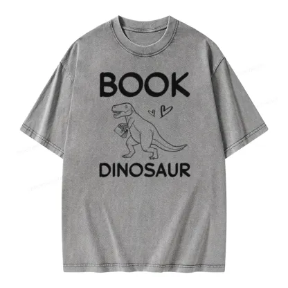 Pagewing Dinosaur Book Lover Unisex Washed T-shirt