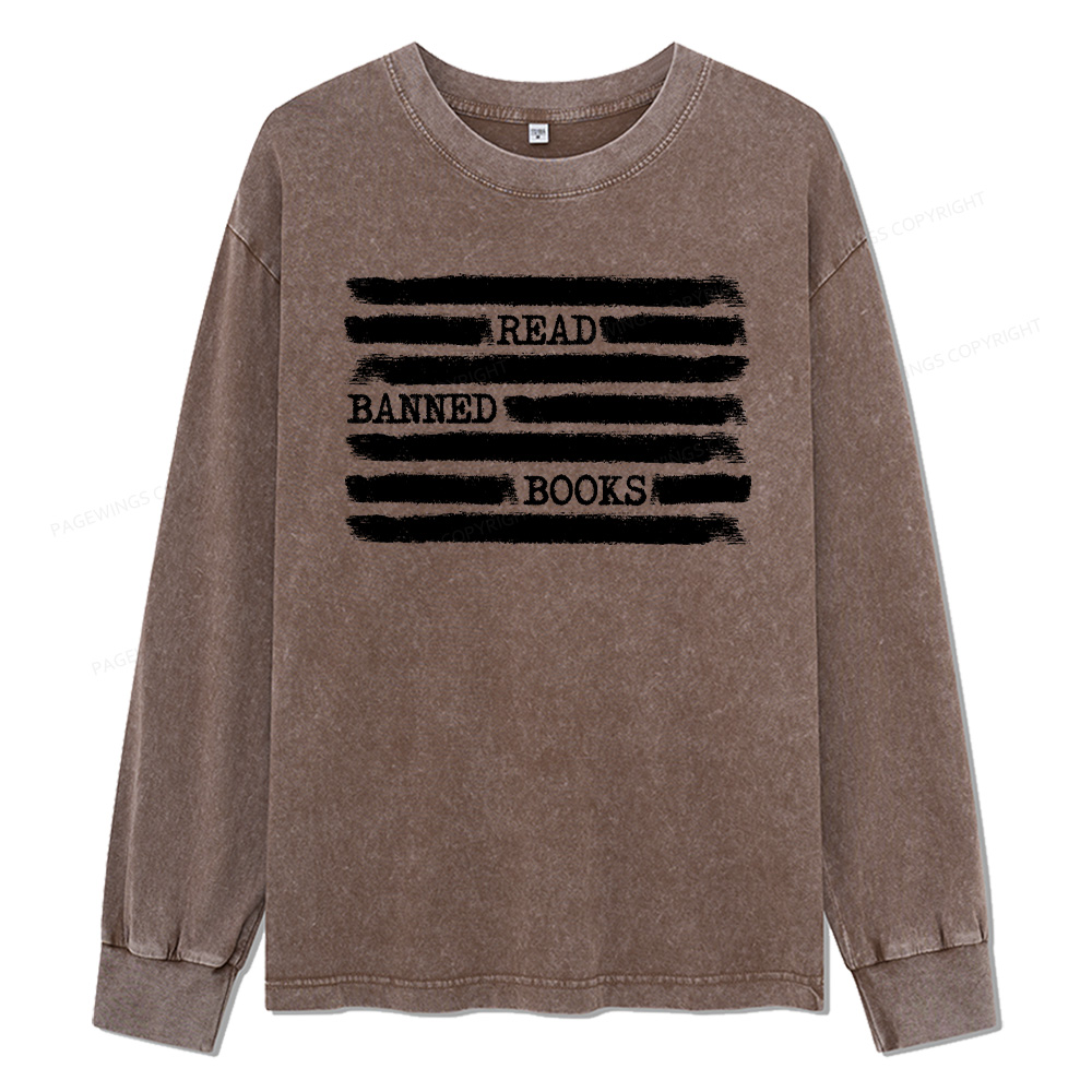 Pagewings Read Banned Books Bookworm Unisex Washed Long Sleeve T-shirt