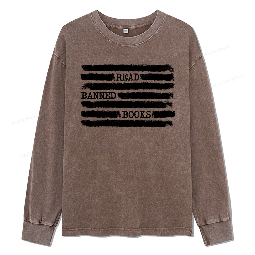 Pagewings Read Banned Books Bookworm Unisex Washed Long Sleeve T-shirt