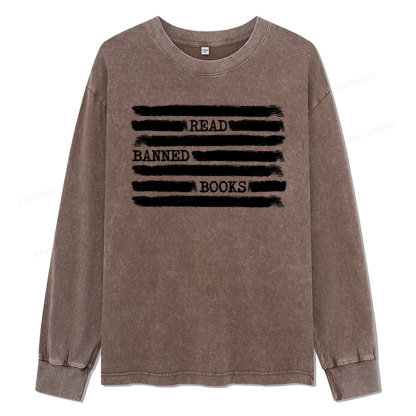 Pagewings Read Banned Books Bookworm Unisex Washed Long Sleeve T-shirt
