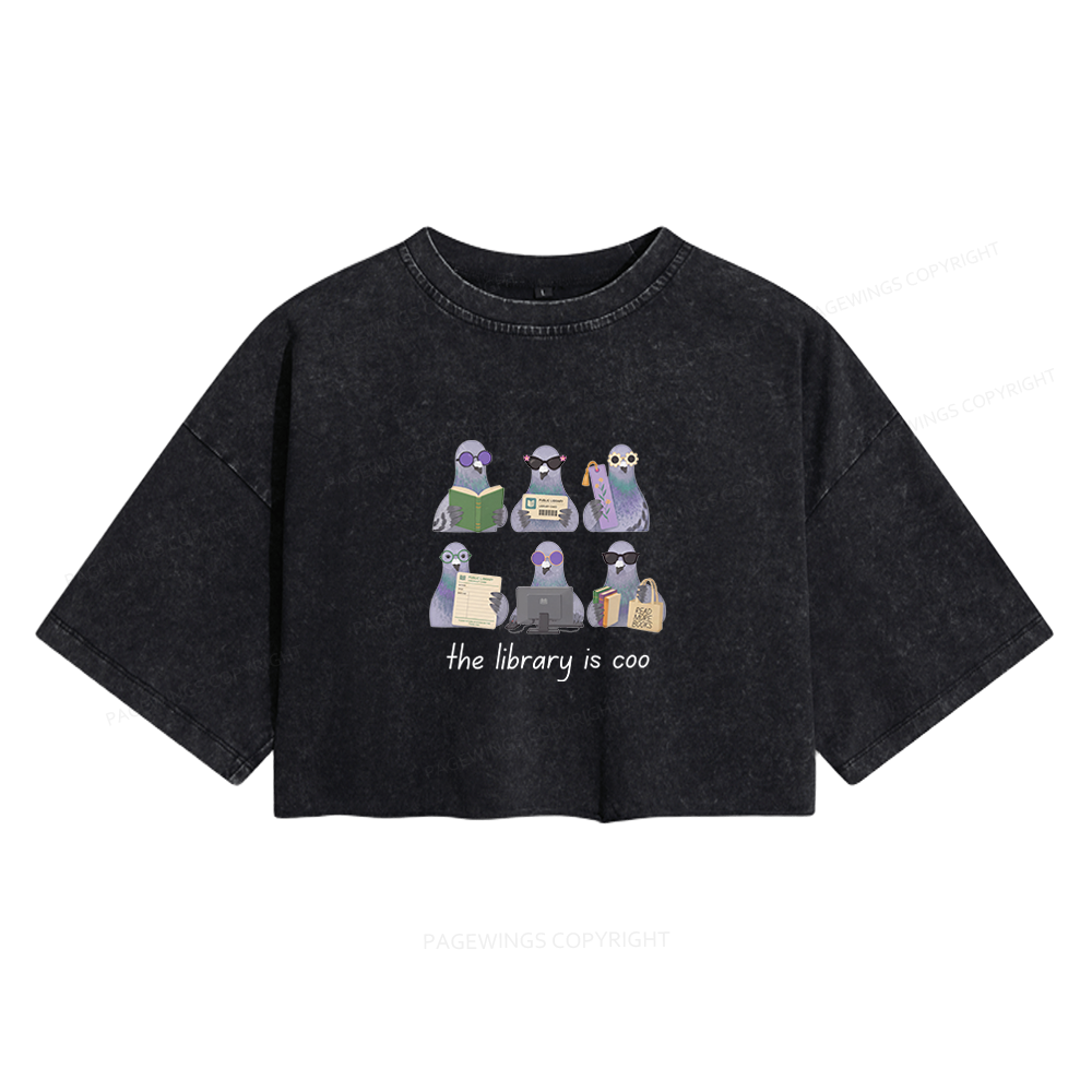 Pagewings Librarian Pigeon Women's Washed Cropped T-shirt