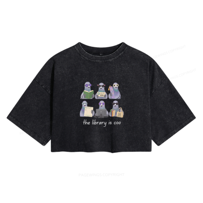 Pagewings Librarian Pigeon Women's Washed Cropped T-shirt