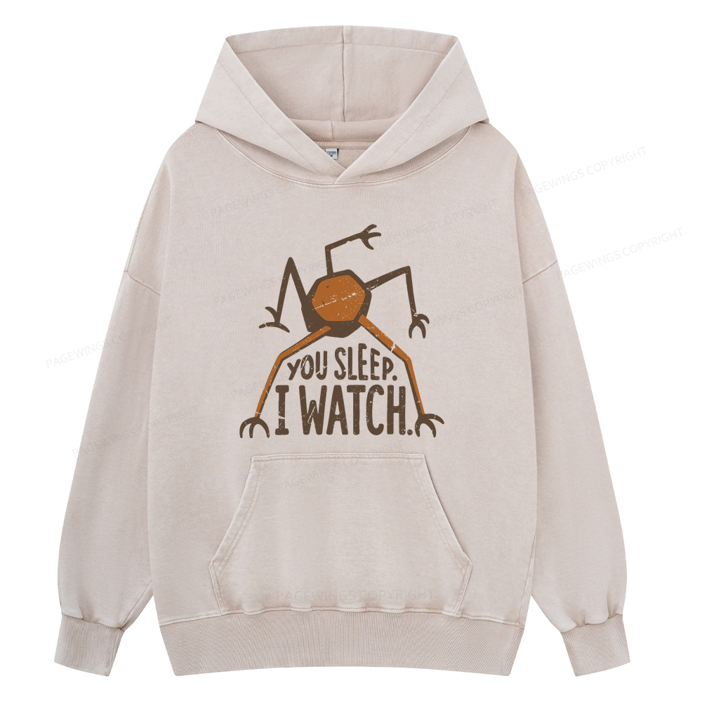 Pagewings You Sleep I Watch Unisex Washed Hoodie