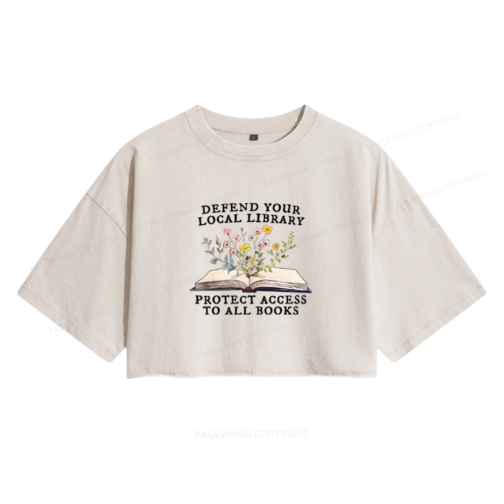 Pagewings Books Save Lives Protect Libraries Women's Washed Cropped T-shirt