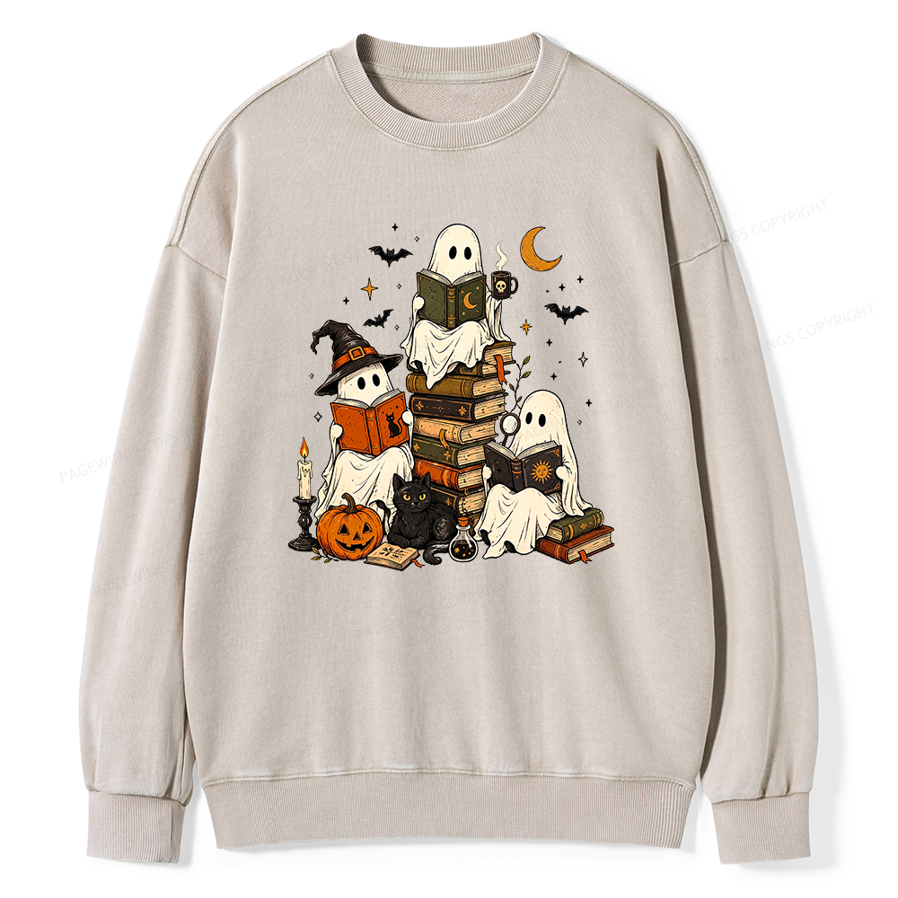 Pagewings Halloween Book Club Unisex Washed Sweatshirt