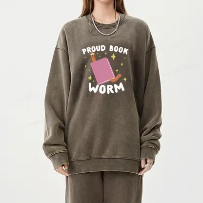 Pagewings Proud Book Worm - Book lover Unisex Washed Sweatshirt