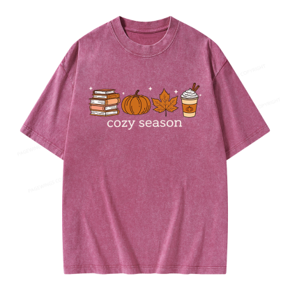 Pagewings Cozy Season Book Lover Unisex Washed T-shirt