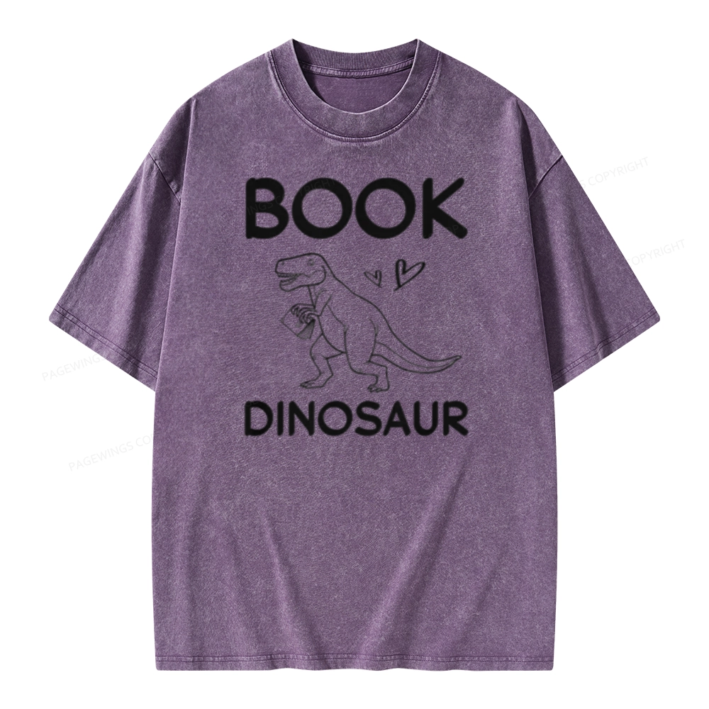 Pagewing Dinosaur Book Lover Unisex Washed T-shirt