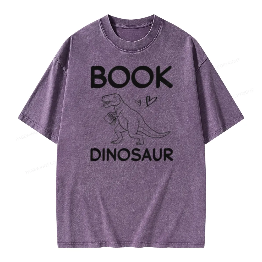 Pagewing Dinosaur Book Lover Unisex Washed T-shirt