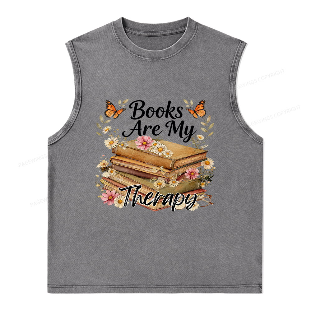 Pagewings Books Are My Therapy Unisex Washed Tank Top