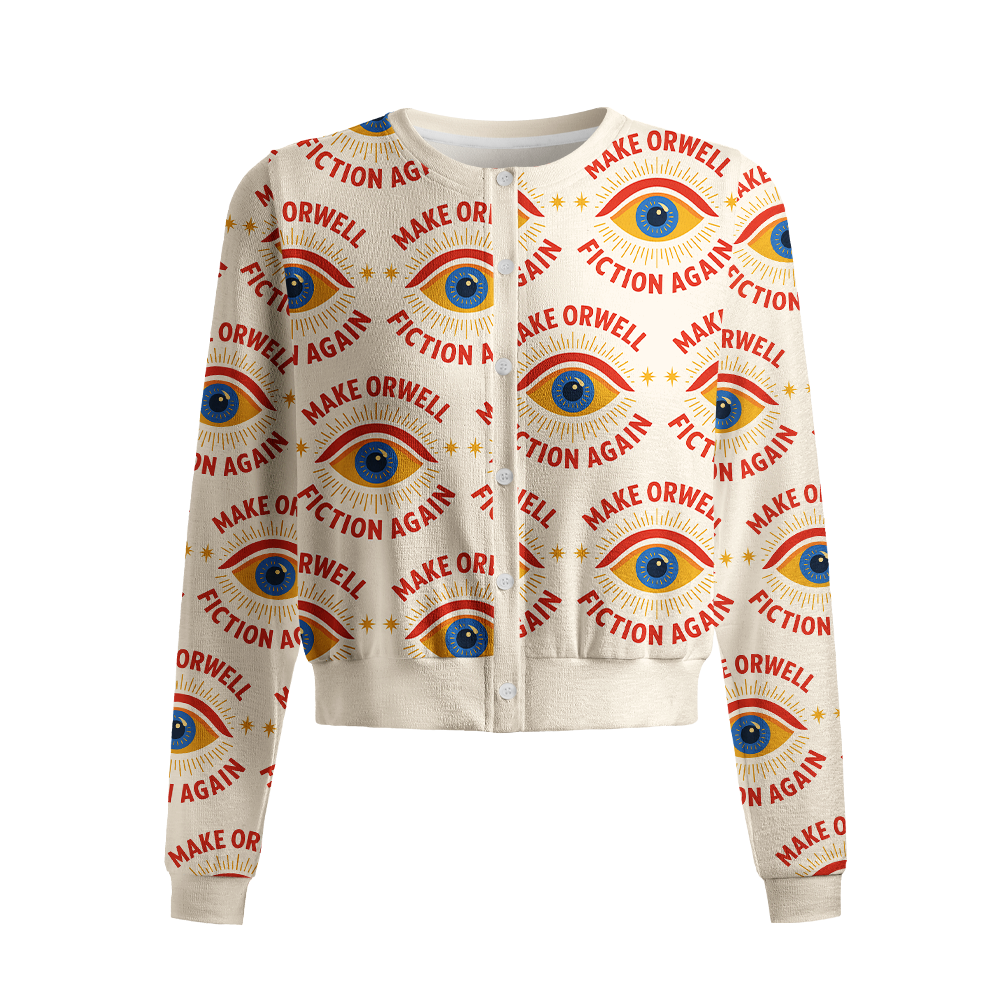 Pagewings Make Orwell Fiction Again Crew Neck Cardigan Sweaters