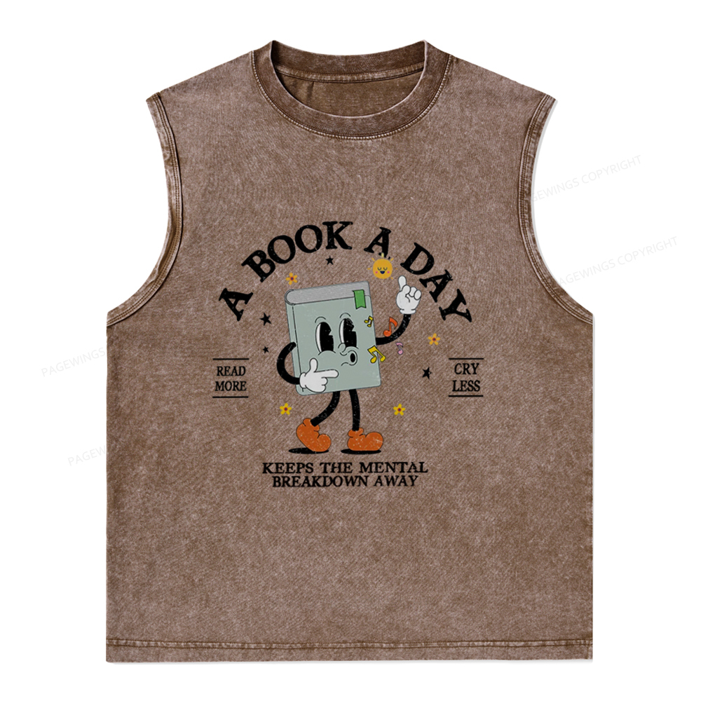 Pagewings A Book A Day Keep The Mental Breakdown Away Unisex Washed Tank Top