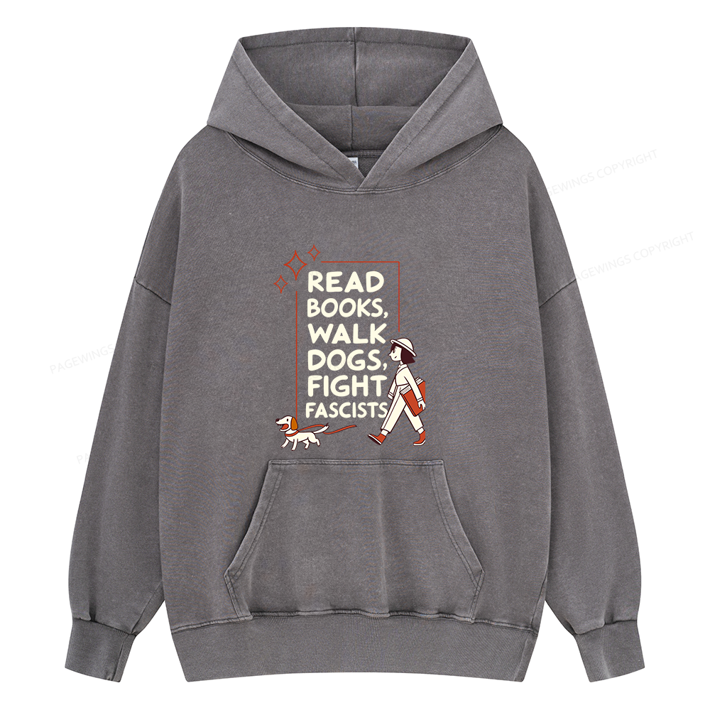 Pagewings Read Books Walk Dogs Unisex Washed Hoodie