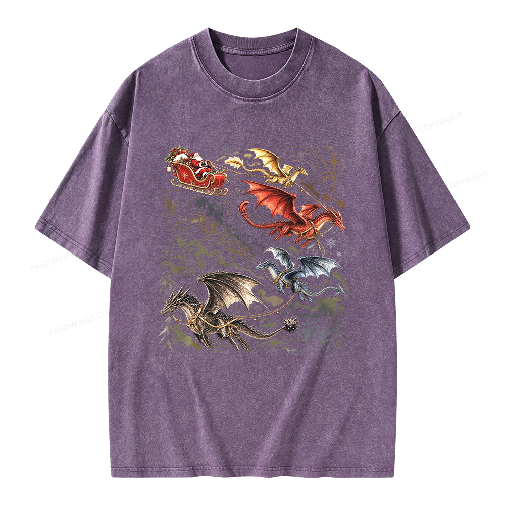 Pagewings Dragon Rider Holiday Unisex Washed T-shirt