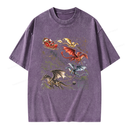 Pagewings Dragon Rider Holiday Unisex Washed T-shirt