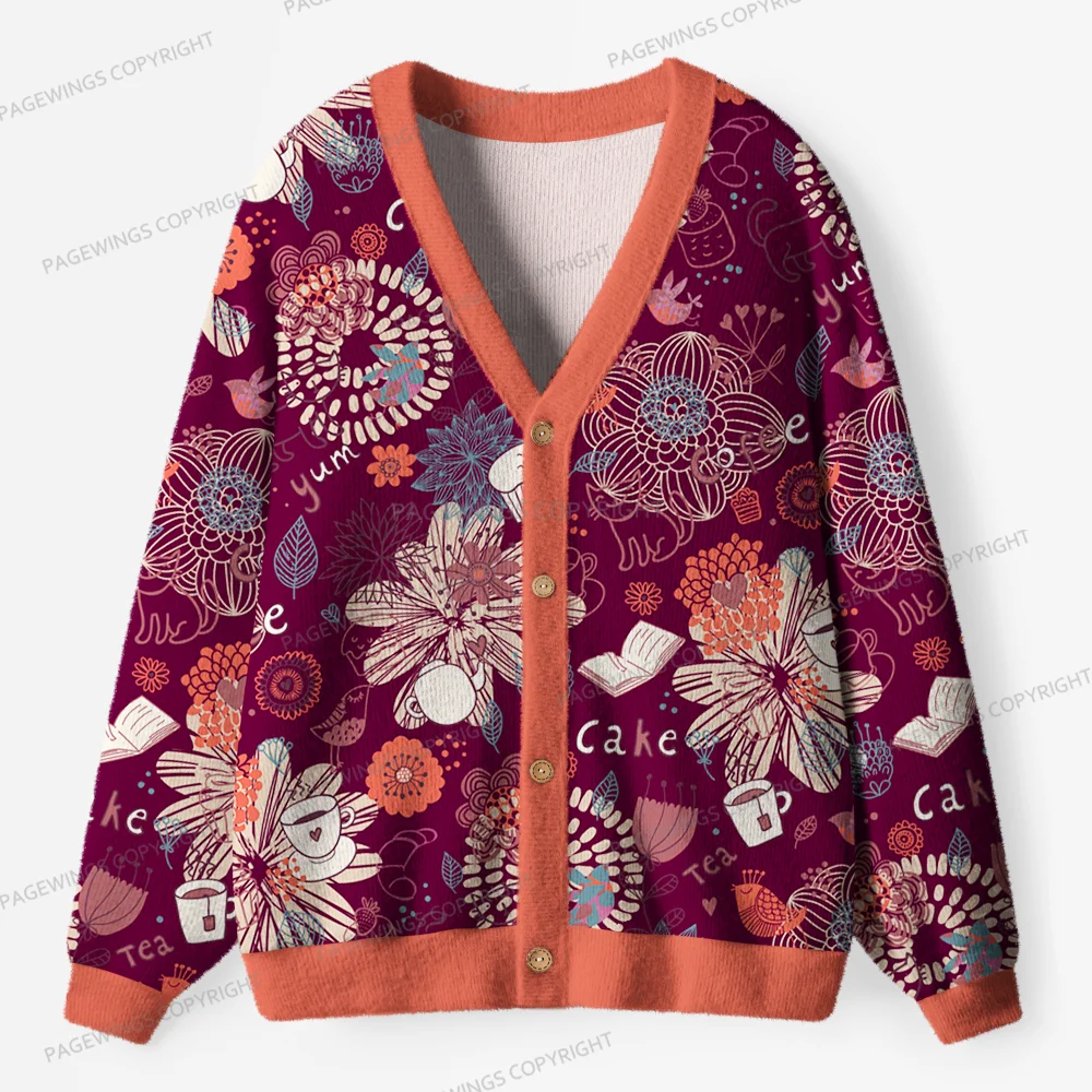 Pagewings Cakes And Books Unisex Ugly Cardigan Sweaters