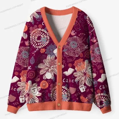 Pagewings Cakes And Books Unisex Ugly Cardigan Sweaters