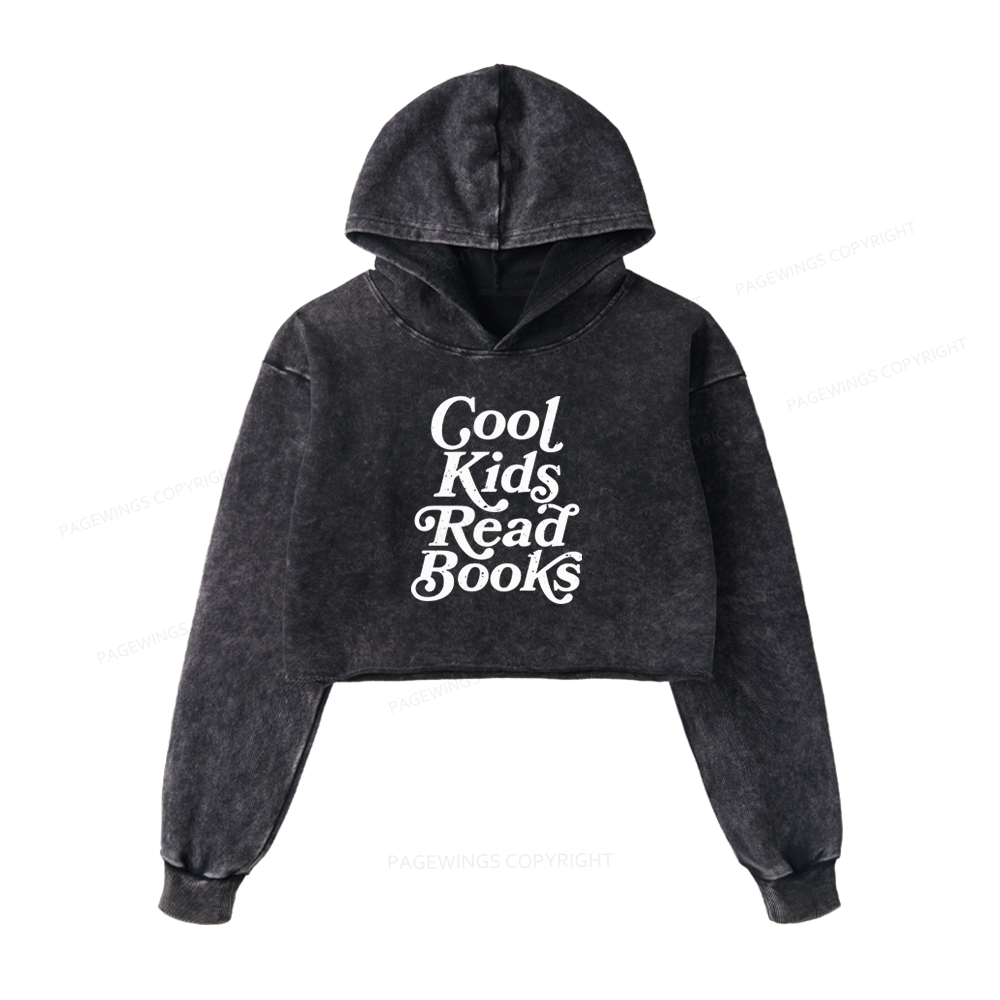 Pagewings Cool Kids Read Books Washed Crop Hoodie