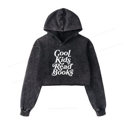 Pagewings Cool Kids Read Books Washed Crop Hoodie