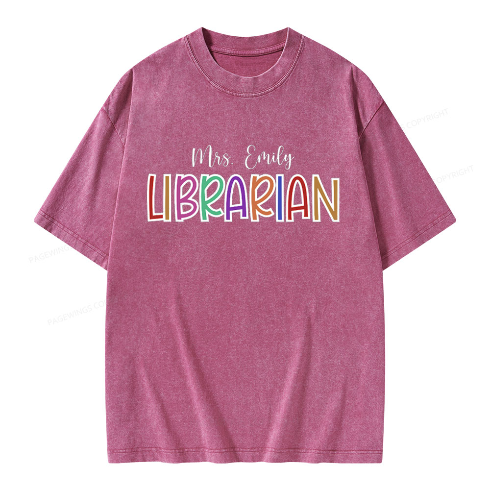 Pagewings Personalized Name Librarian Unisex Washed T-shirt