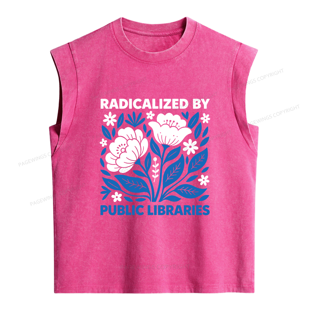 Pagewings Radicalized by Public Libraries Women's Washed Tank Top