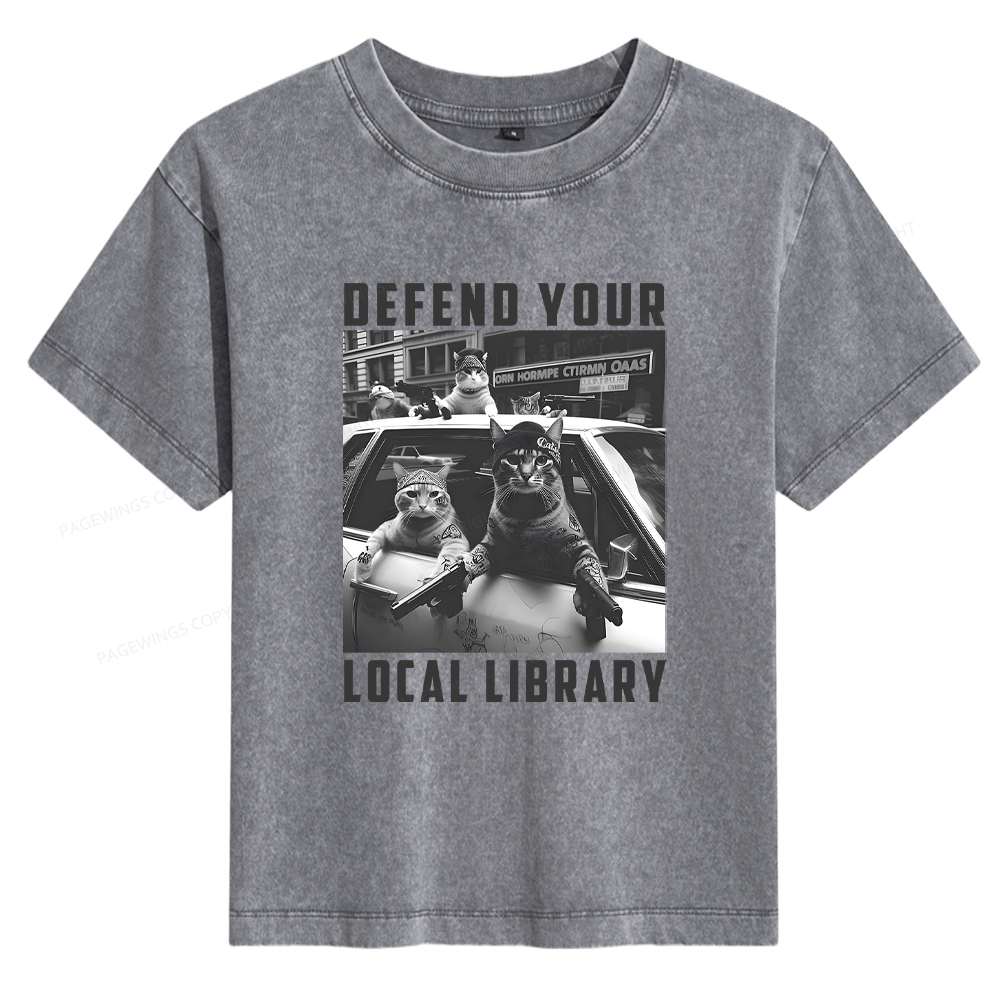 Pagewings Defend Your Local Library Women's Washed T-shirt