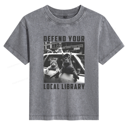 Pagewings Defend Your Local Library Women's Washed T-shirt