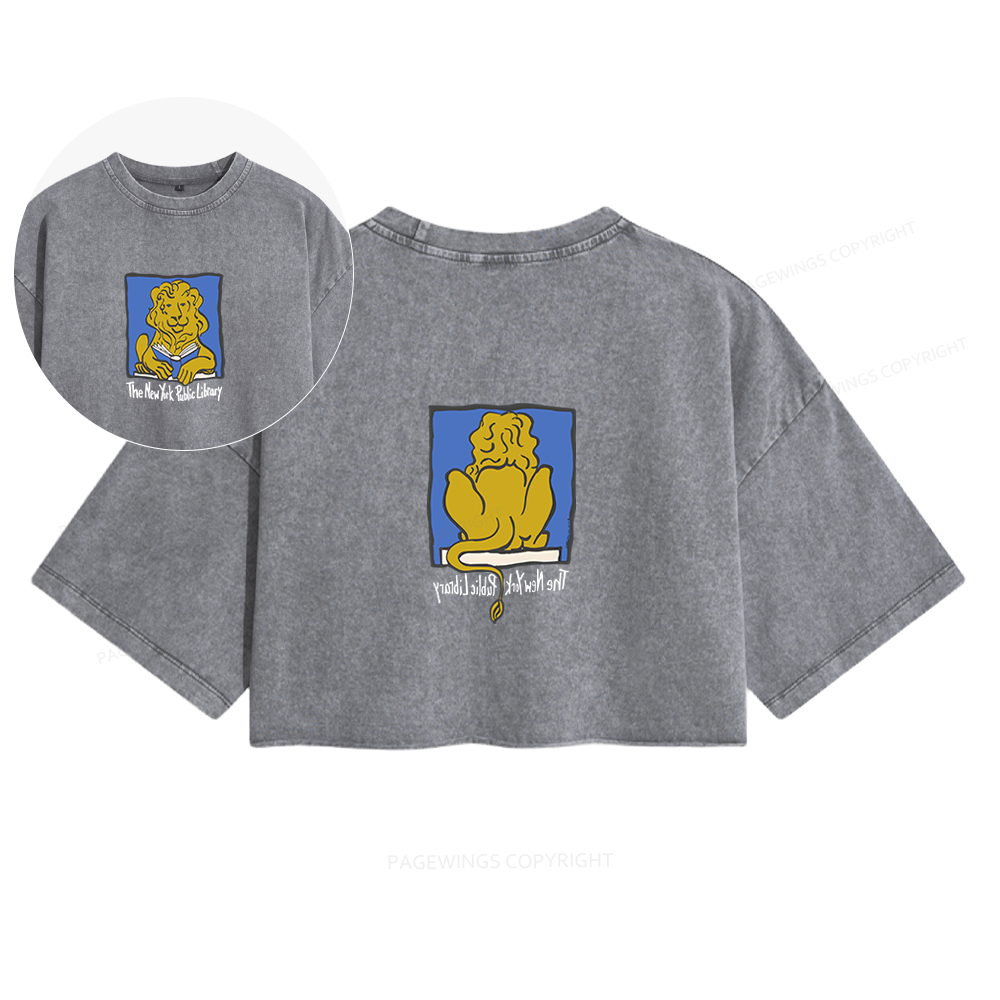 Pagewings Vintage New York Library Tee Unique Find Unisex Bookworm Perfect Gift Women's Washed Cropped T-shirt