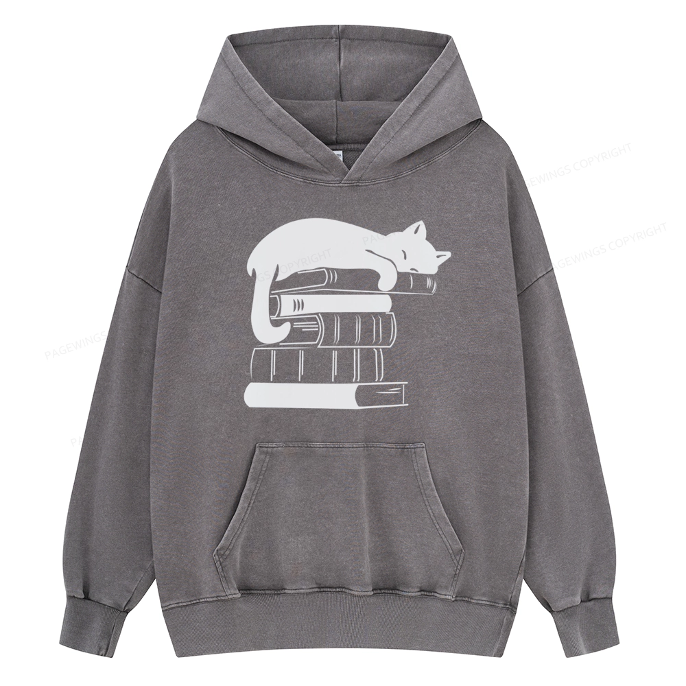 Pagewings Books And Cats Unisex Washed Hoodie